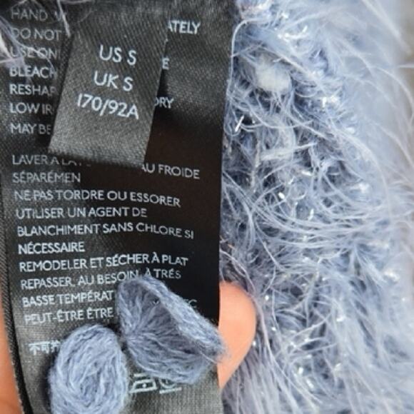 Anthropologie NWT 160.00 Larkin Shimmer Fuzzy Cardigan Slate Blue Small - Picture 9 of 10